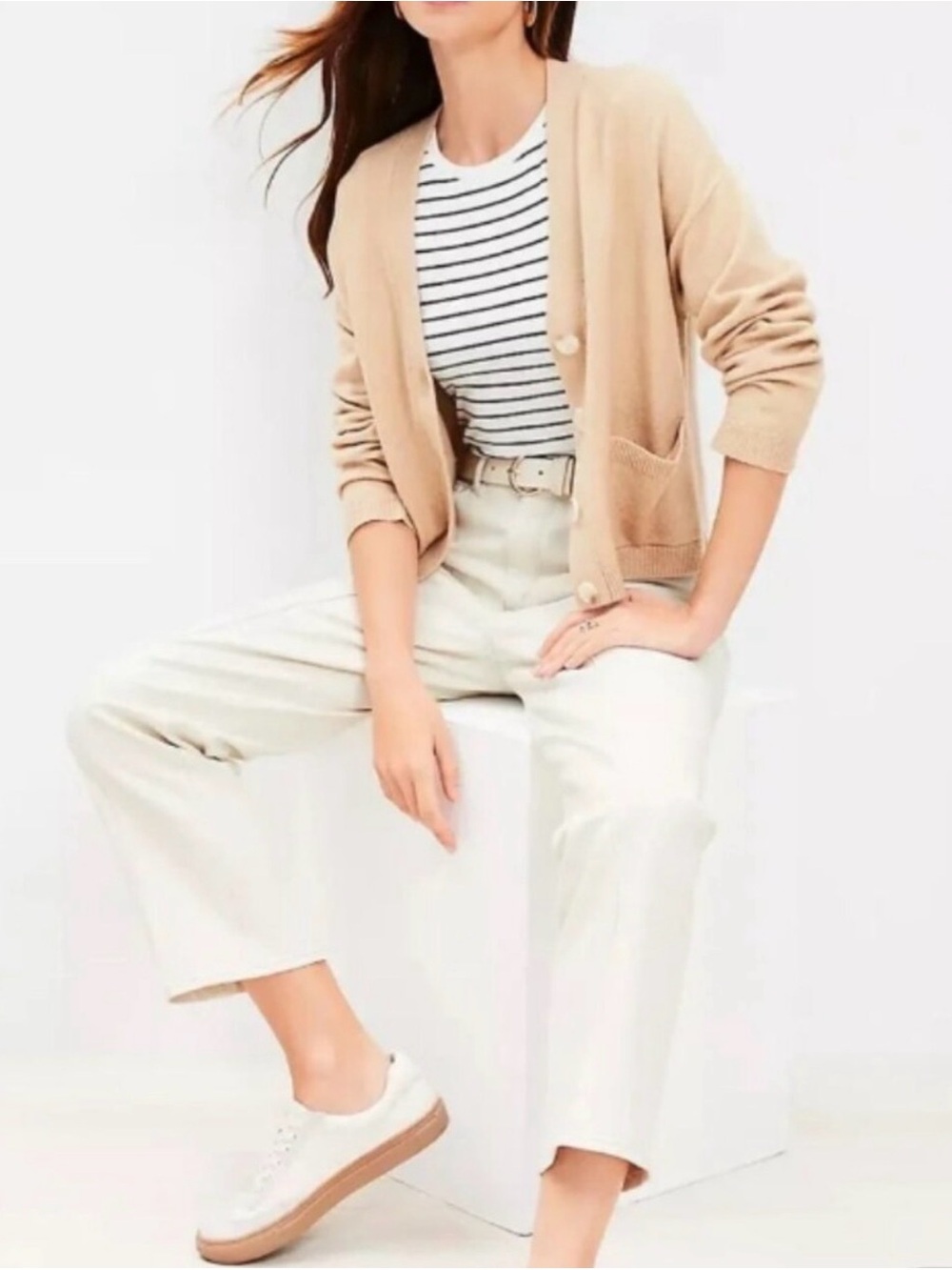 LOFT Straight Leg Pin-tucked Jeans in Popcorn Off White/Cream